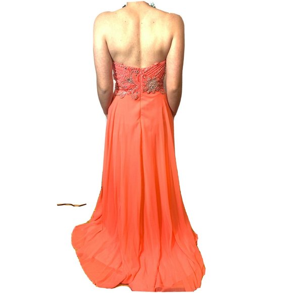 NWT Pink Coral Dress Size 2 Long Sleeveless Prom Formal Rhinestones Beautiful - Picture 6 of 6